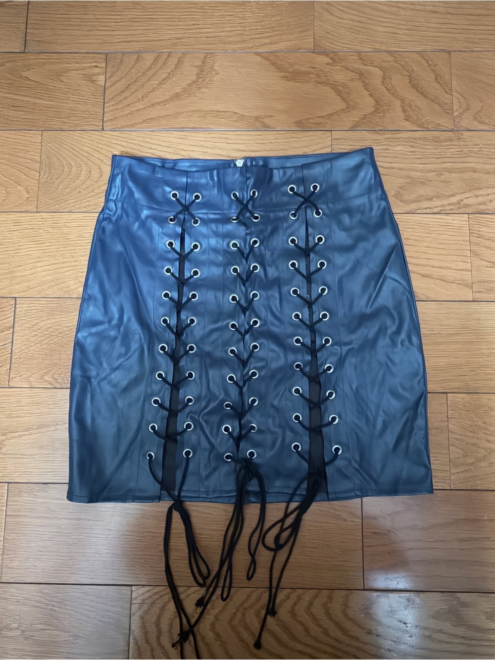 Fashion Nova Faux Leather Lace-Up Front Mini Skirt